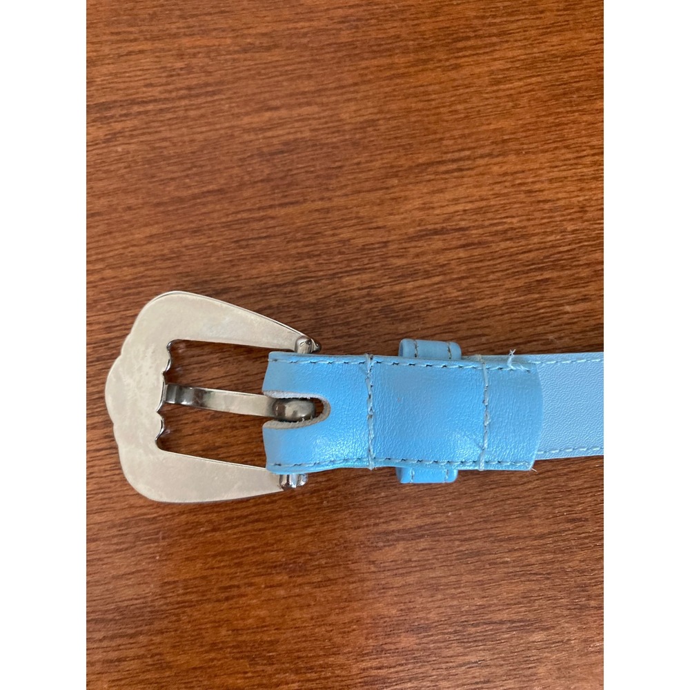 Beacon Hill Sky Blue Semi-Aniline Leather Skinny Belt Silver Western Buckle L - Picture 10 of 13